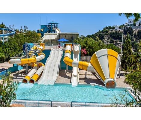 Kids slides, Mini black holes, mini kamikaze, mini crazy cone, mini multi slide in Waterpark Faliraki Rhodes