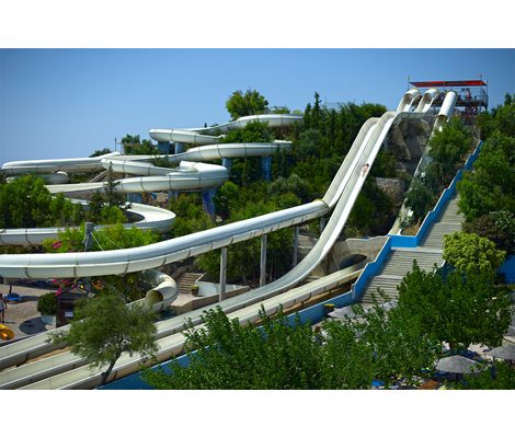 Kamikaze slide ,Turbo slide, Free fall slide, Rafting slide in Waterpark Faliraki Rhodes